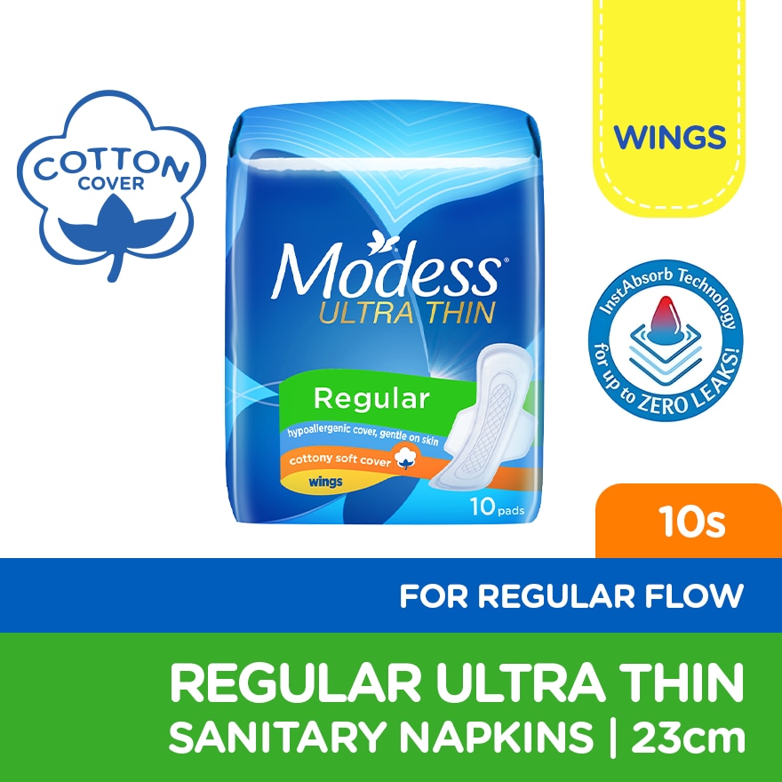 Modess Regular Ultra Thin with Wings Sanitary Napkin 10s - Light Flow, Thin Pad image