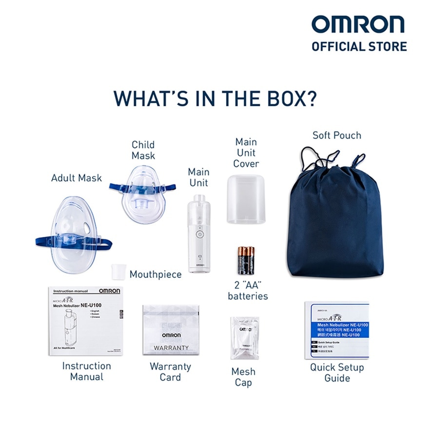 OMRON NE-U100 Portable Mesh Nebulizer for Asthma with Complete Set