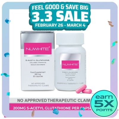 NUWHITE S-Acetyl Glutathione with Marine Collagen Sodium Ascorbate and Vitamin E Food Supplement 30 Capsules