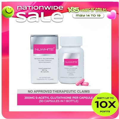 NUWHITE - S-Acetyl Glutathione with Marine Collagen Sodium Ascorbate and Vitamin E Food Supplement 30 Capsules