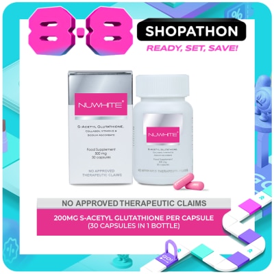 NUWHITE - S-Acetyl Glutathione with Marine Collagen Sodium Ascorbate and Vitamin E Food Supplement 30 Capsules image