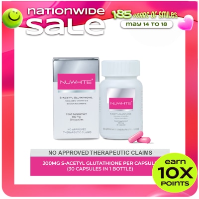 NUWHITE - S-Acetyl Glutathione with Marine Collagen Sodium Ascorbate and Vitamin E Food Supplement 30 Capsules