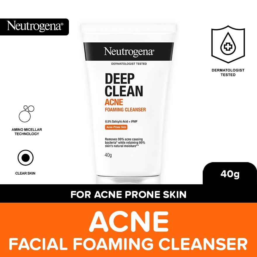 Neutrogena Deep Clean Acne Foaming Cleanser 40g - Facial Wash w Salicylic Acid for Oily Skin Type