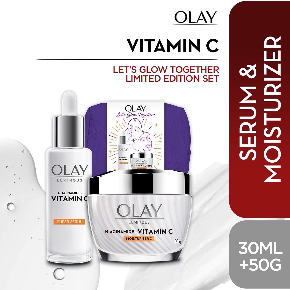 OLAY Let's Glow Together Nian C Moisturizercinamide + Vitami 50g / Niacinamide + Vitamin C Serum 30ml