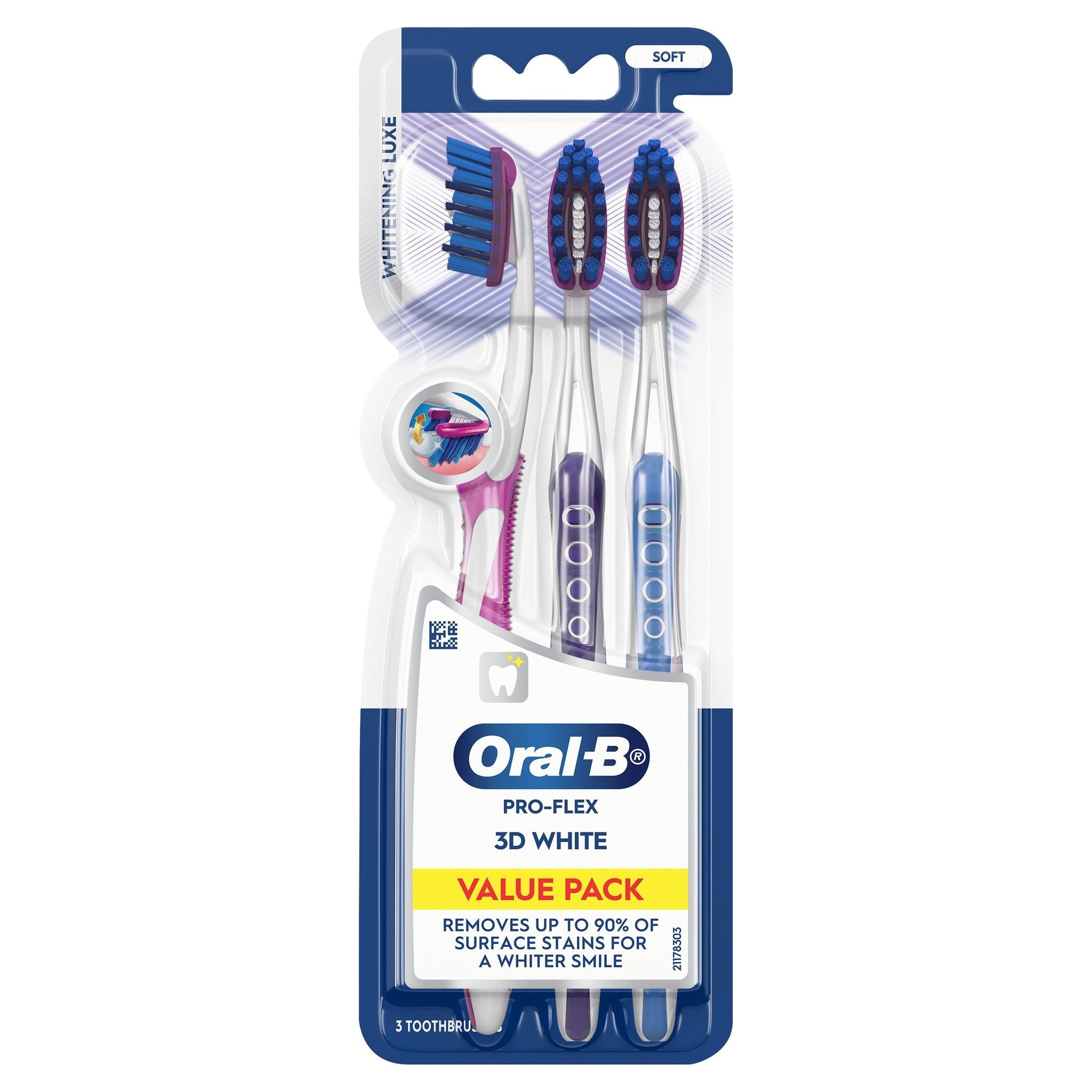 Soft 3D White Whitening Manual Toothbrush 3 Pieces