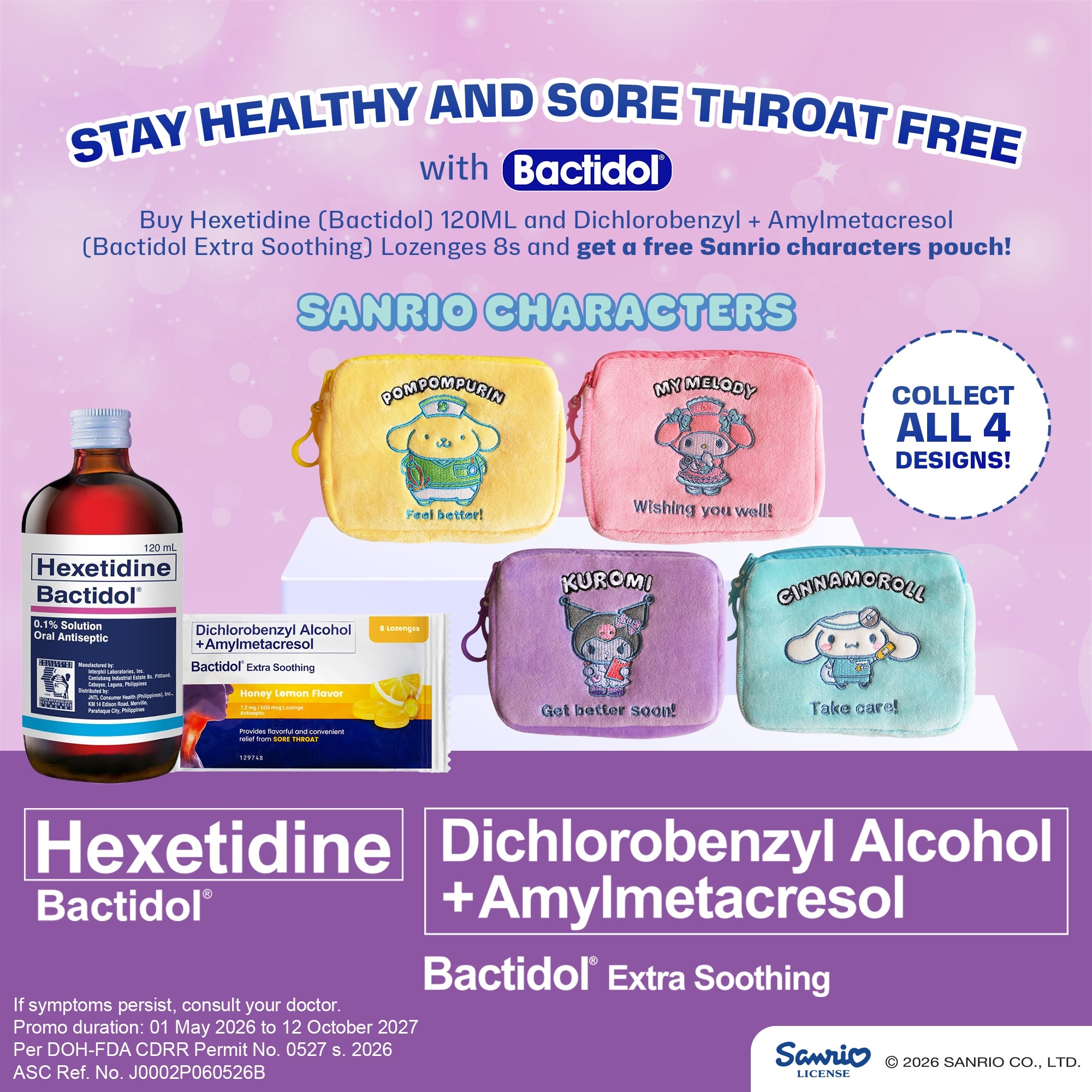 BACTIDOL Throat Relief Kit 120ml + Loz 8s with Free Sanrio image
