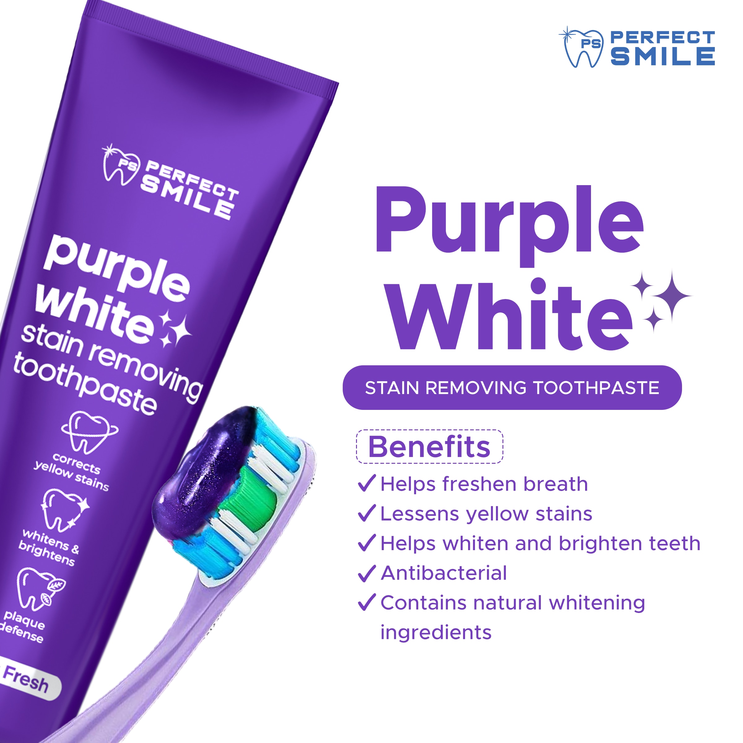 PERFECT SMILE Purple White Stain Removing Toothpaste Value Pack 2s 100ml