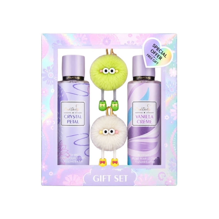 PINK DOLLY Crystal Petal Vanilla Creme Body Mist Gift Set 2 x 250ml With Charms image