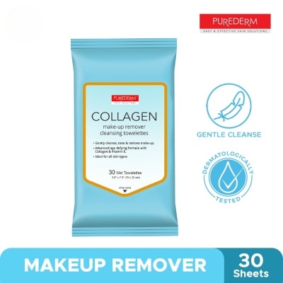 PUREDERM Collagen Make-Up remover Cleansing Towelettes 30s