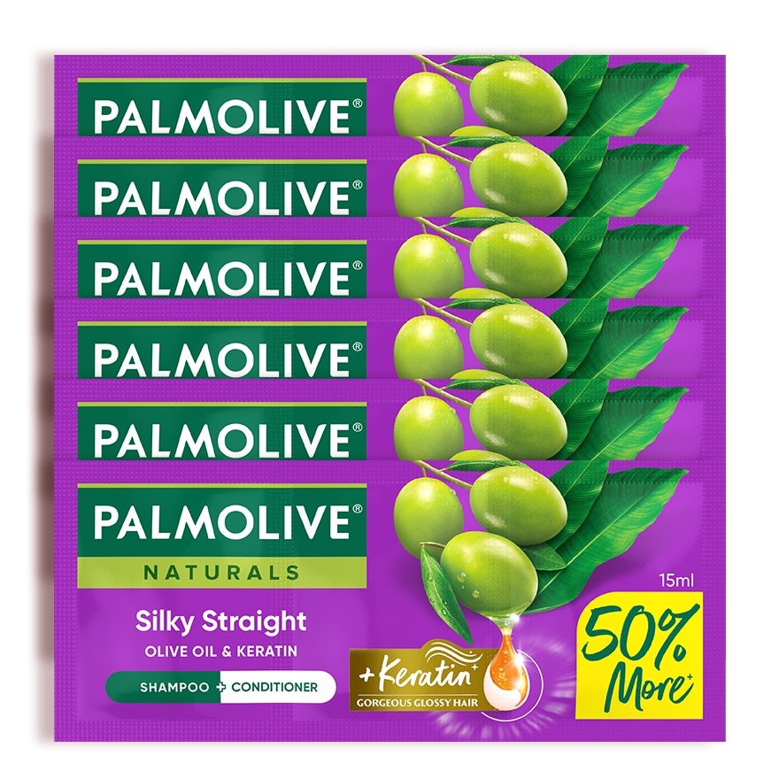 Palmolive Naturals Silky Straight Shampoo 15mL Triple Sachet Pack of 6 image