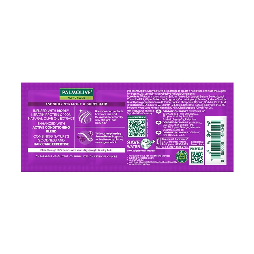 Palmolive Naturals Silky Straight Shampoo 15mL Triple Sachet Pack of 6 image