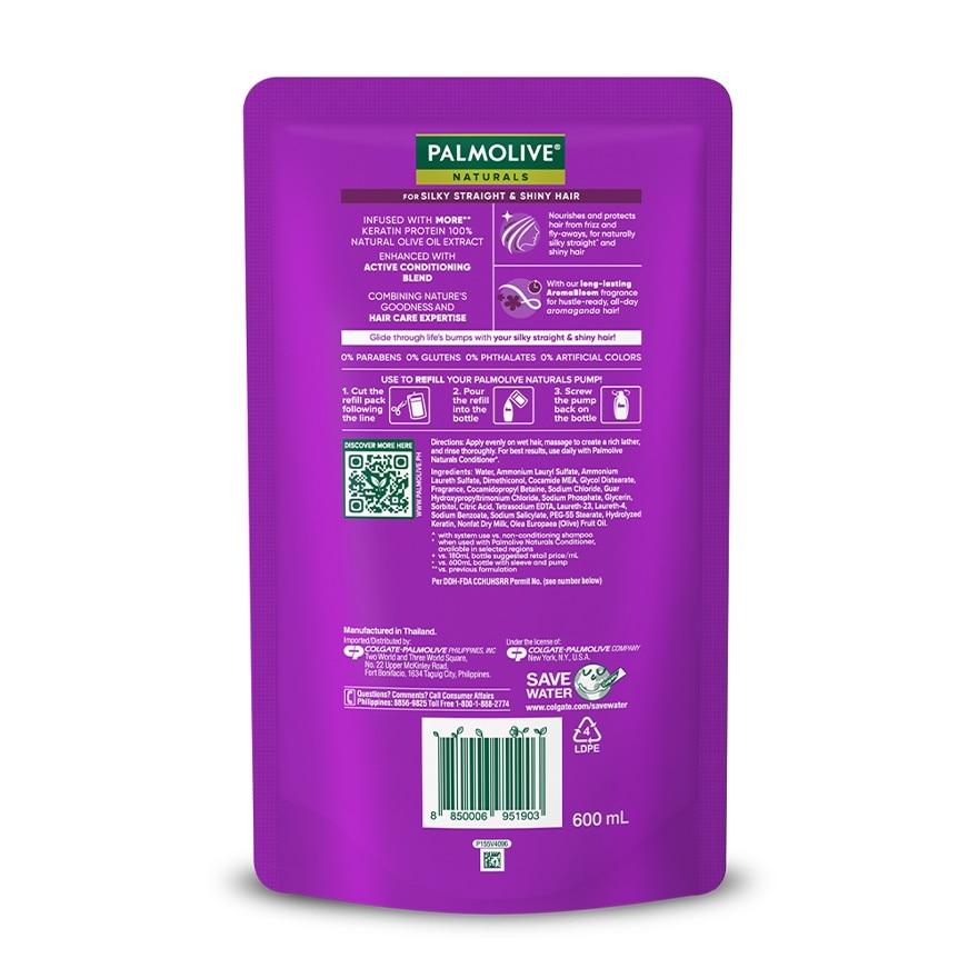 Palmolive Naturals Silky Straight Shampoo 600mL Doy Pack image