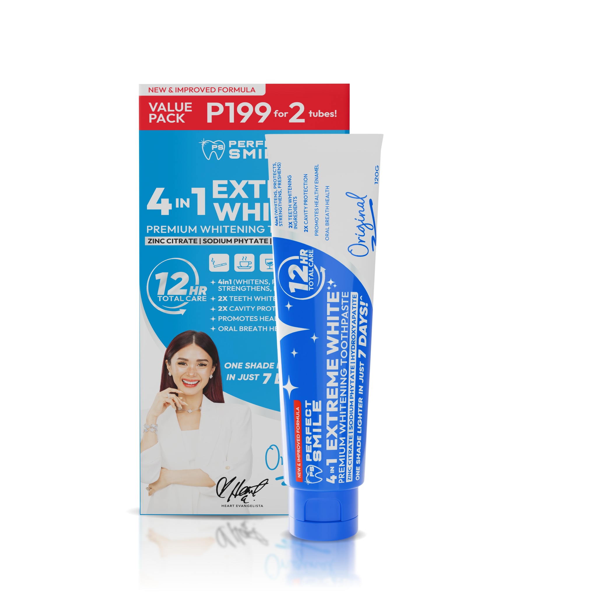 PERFECT SMILE 4in1 Extreme White Premium Whitening Toothpaste Original 120g x2