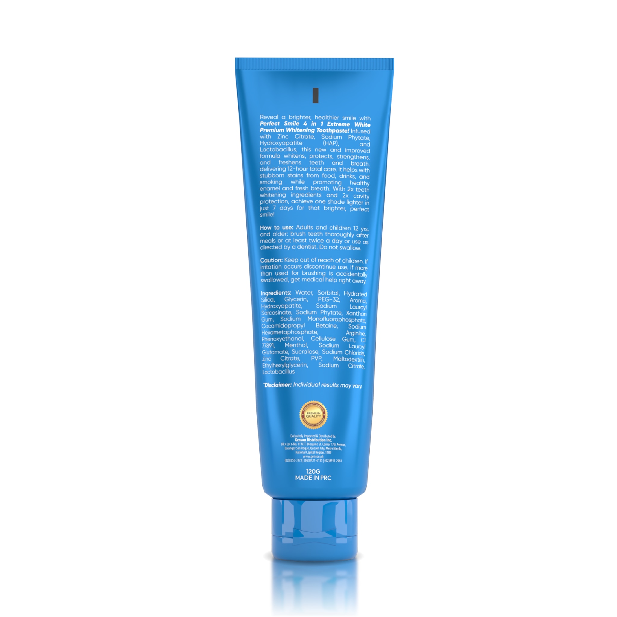 PERFECT SMILE 4in1 Extreme White Premium Whitening Toothpaste Original 120g x2