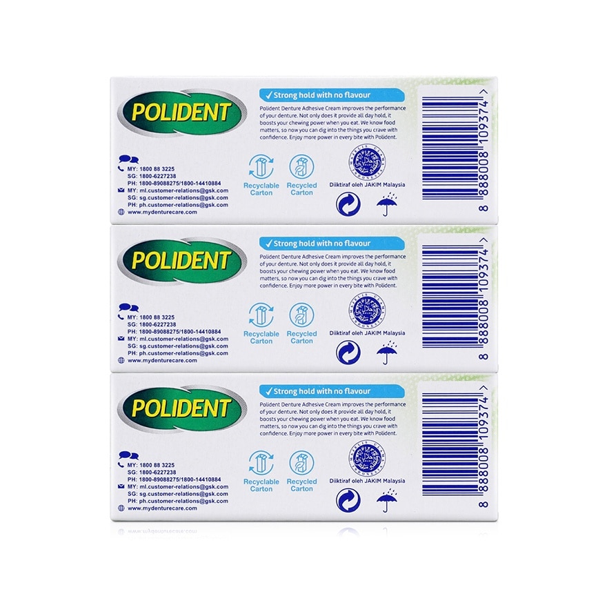Polident Denture Adhesive Flavour-free 20g - Pack of 3 image