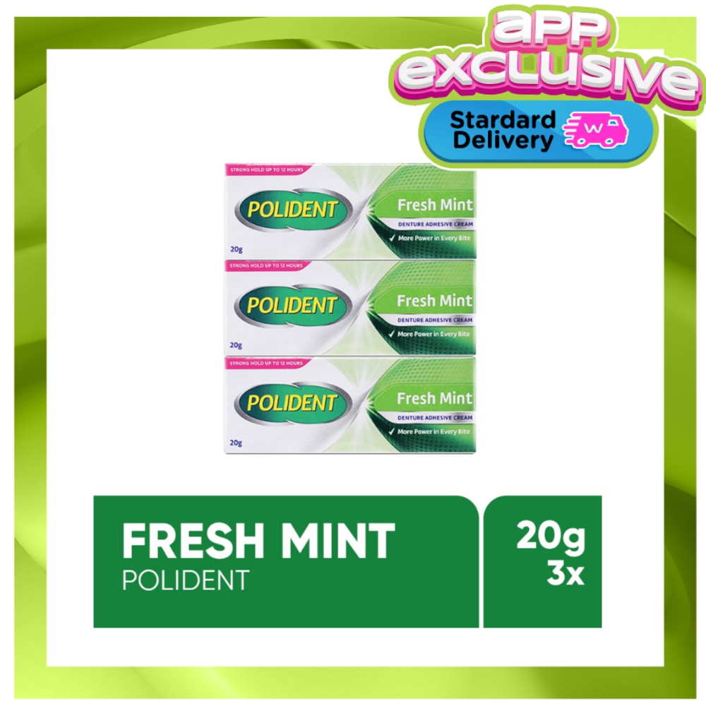 Polident Denture Adhesive Fresh Mint 20g - Pack of 3 image
