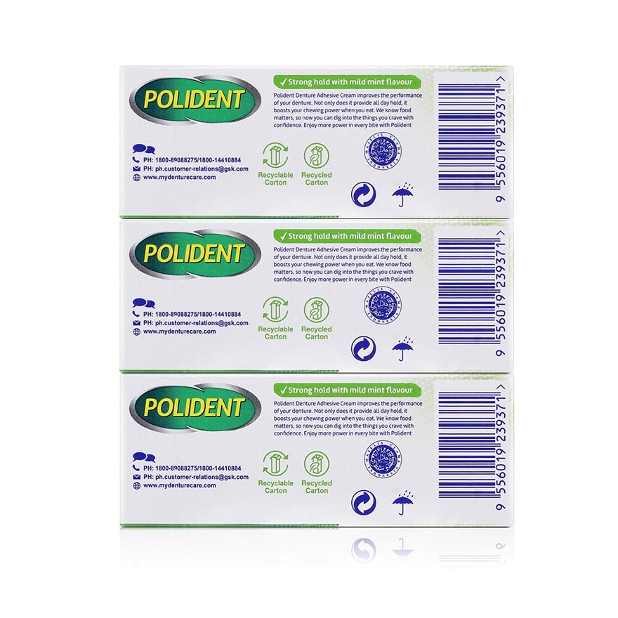 Polident Denture Adhesive Fresh Mint 20g - Pack of 3 image
