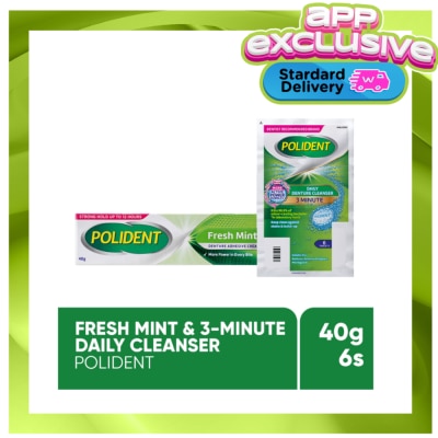 POLIDENT - Polident Denture Adhesive Fresh Mint 40g +  Polident Denture 3-Minute Daily Cleanser 6s image
