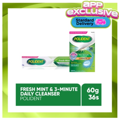 POLIDENT - Polident Denture Adhesive Fresh Mint 60g + Polident Denture 3-Minute Daily Cleanser 36s image