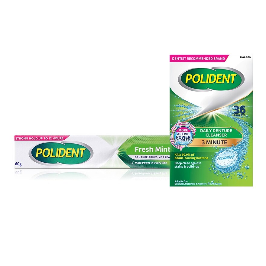 Polident Denture Adhesive Fresh Mint 60g + Polident Denture 3-Minute Daily Cleanser 36s image