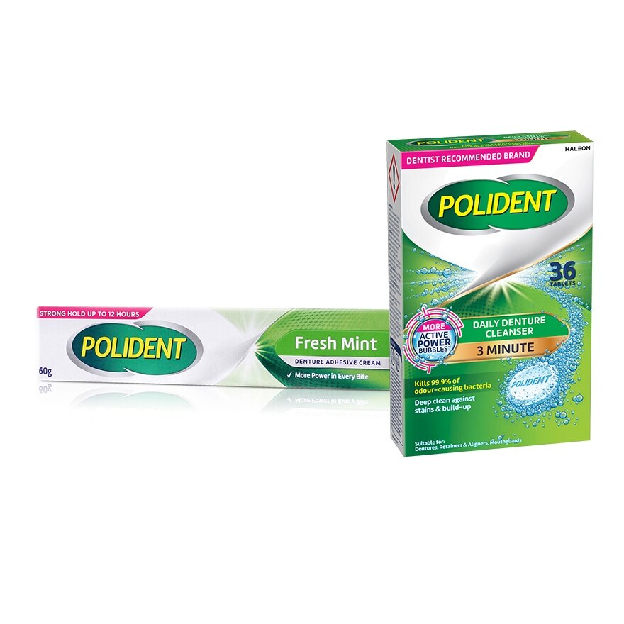 Polident Denture Adhesive Fresh Mint 60g + Polident Denture 3-Minute Daily Cleanser 36s image