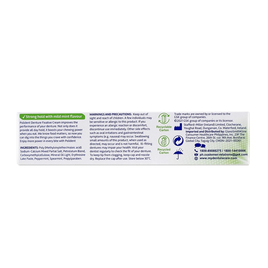 Denture Adhesive Fresh Mint Cream 40g image