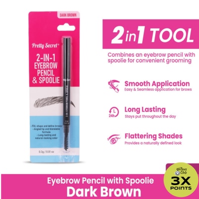 PRETTY SECRET 2-in-1 Eyebrow Pencil and Spoolie 0.3G - Dark Brown