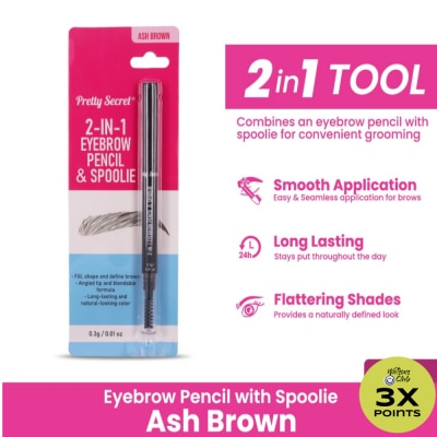 PRETTY SECRET 2-in-1 Eyebrow Perncil and Spoolie 0.3G - Ash Brown