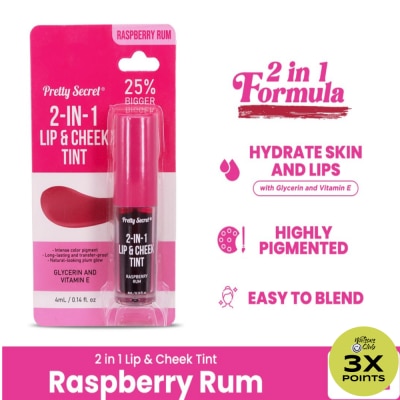 PRETTY SECRET 2-in-1 Lip & Cheek Tint - Raspberry Rum 4ml