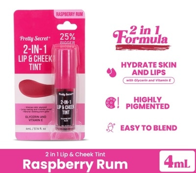 PRETTY SECRET 2-in-1 Lip & Cheek Tint - Raspberry Rum 4ml