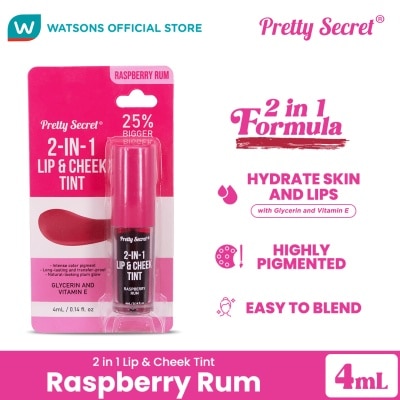PRETTY SECRET 2-in-1 Lip & Cheek Tint - Raspberry Rum 4ml