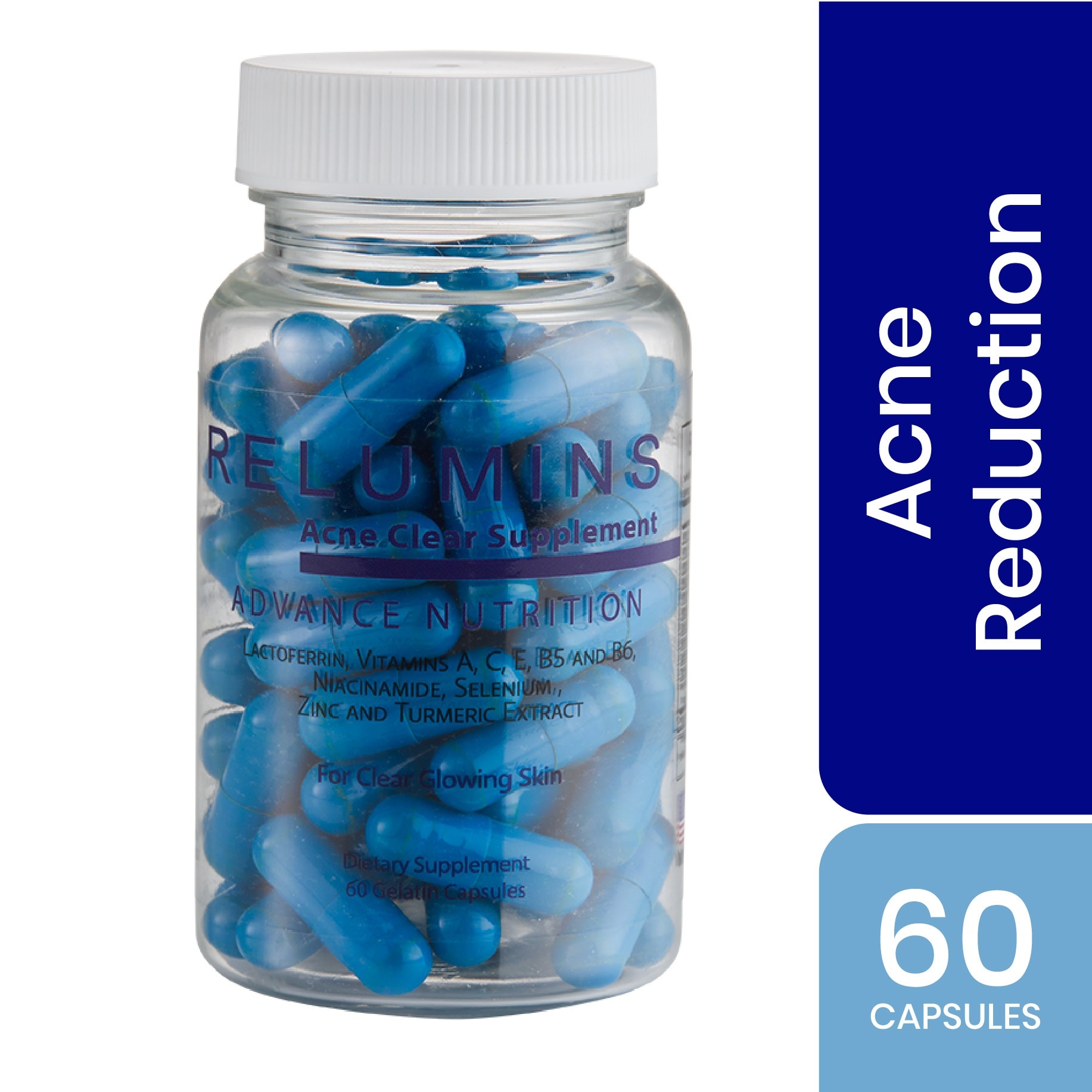 RELUMINS Acne Clear Supplement For Clear Glowing Skin - Dietary Supplement 60 Capsules