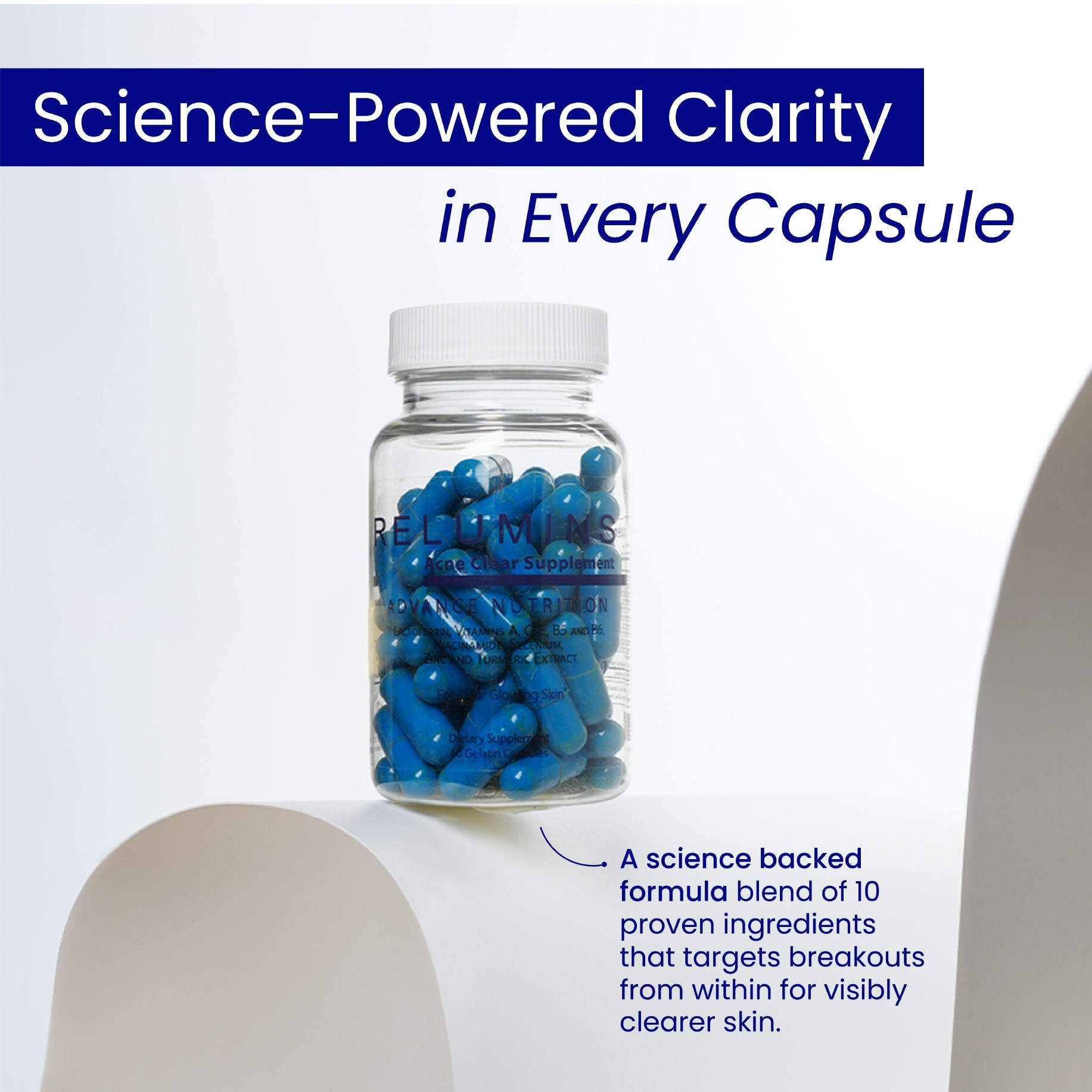 RELUMINS Acne Clear Supplement For Clear Glowing Skin - Dietary Supplement 60 Capsules