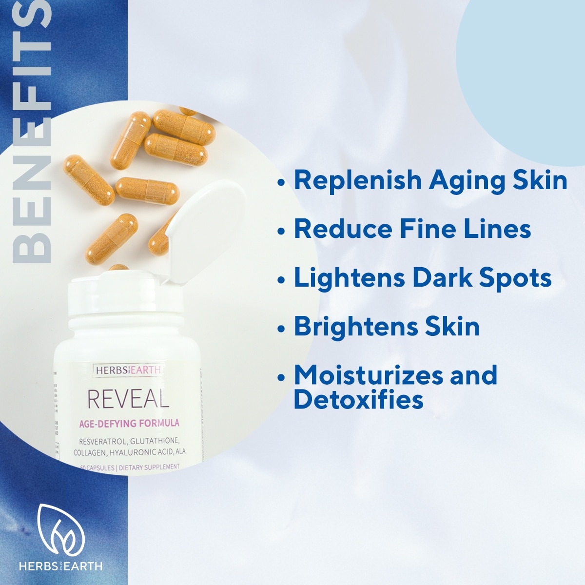 REVEAL Glutathione Collagen Age Defy Whitening Glowing Skin USA MADE 60 Caps Herbs of the Earth image