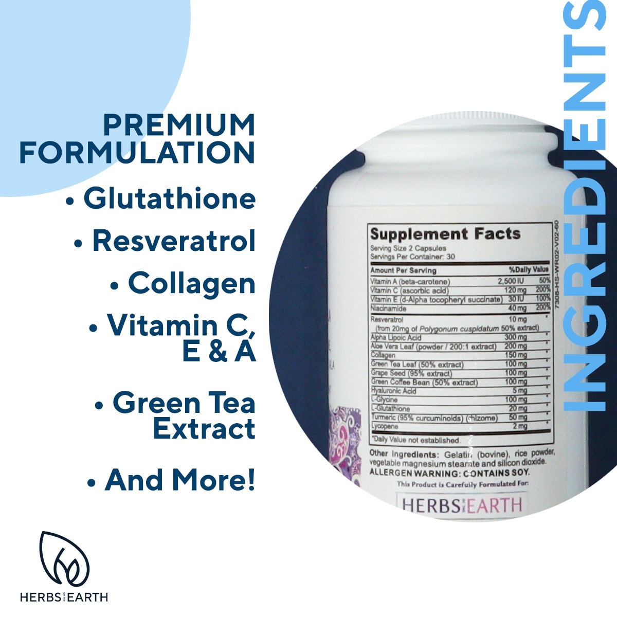 REVEAL Glutathione Collagen Age Defy Whitening Glowing Skin USA MADE 60 Caps Herbs of the Earth image
