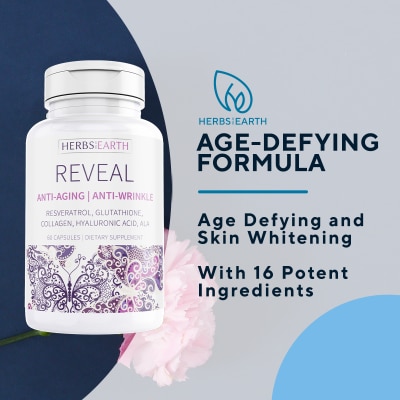 HERBS OF THE EARTH REVEAL Glutathione Collagen Age Defy Whitening Glowing Skin USA MADE 60 Caps Herbs of the Earth image