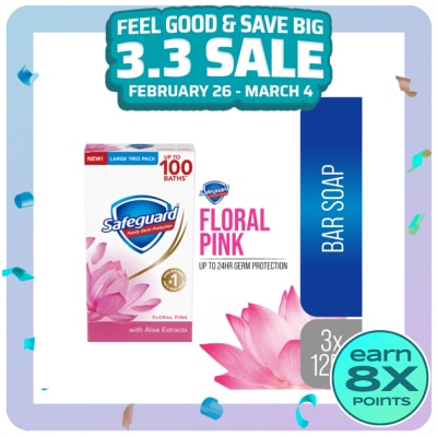 SAFEGUARD SAFEGUARD SAFEGUARD Floral Pink With Aloe Tripid Bar Soap 125g