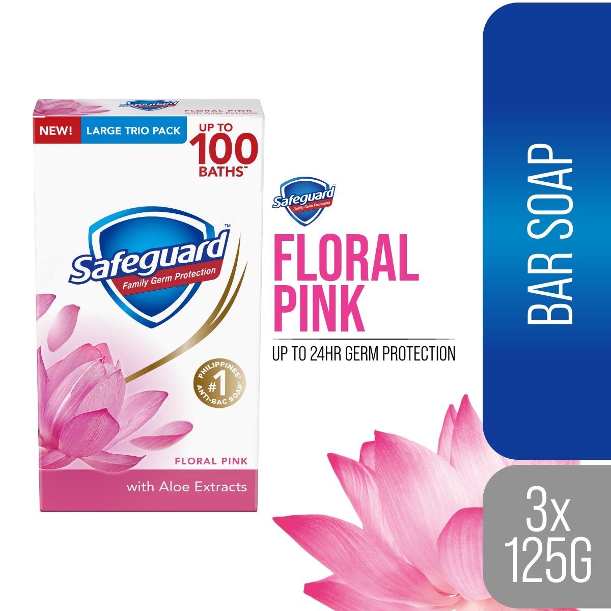 SAFEGUARD Floral Pink With Aloe Tripid Bar Soap 125g