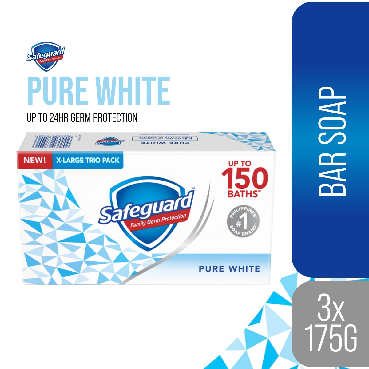 SAFEGUARD Pure White Bar Soap X-Large Trio Pack 160g