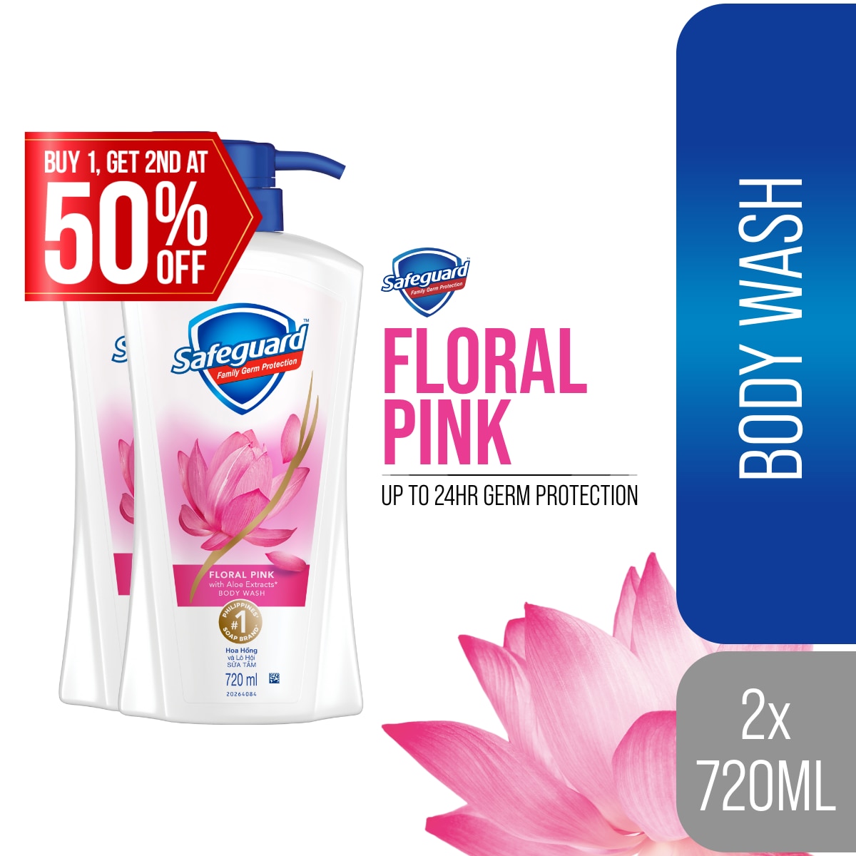 SAFEGUARD Body Wash Floral Pink 720ml Buy 1 Get 2nd at 50% Off