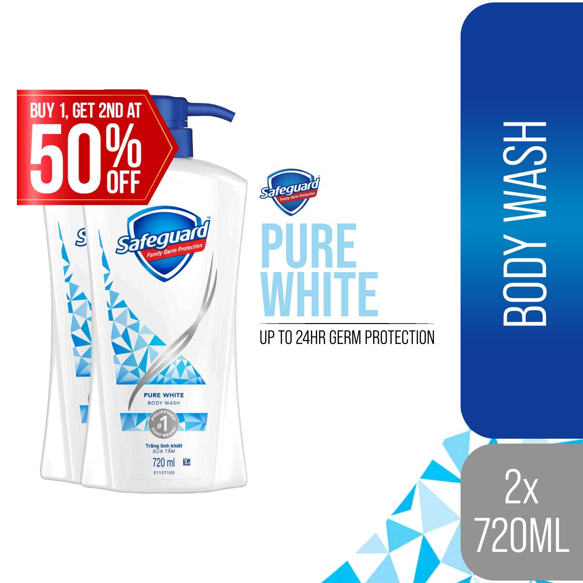 SAFEGUARD Body Wash Pure White 720ml Buy 1 Get 2nd at 50% Off