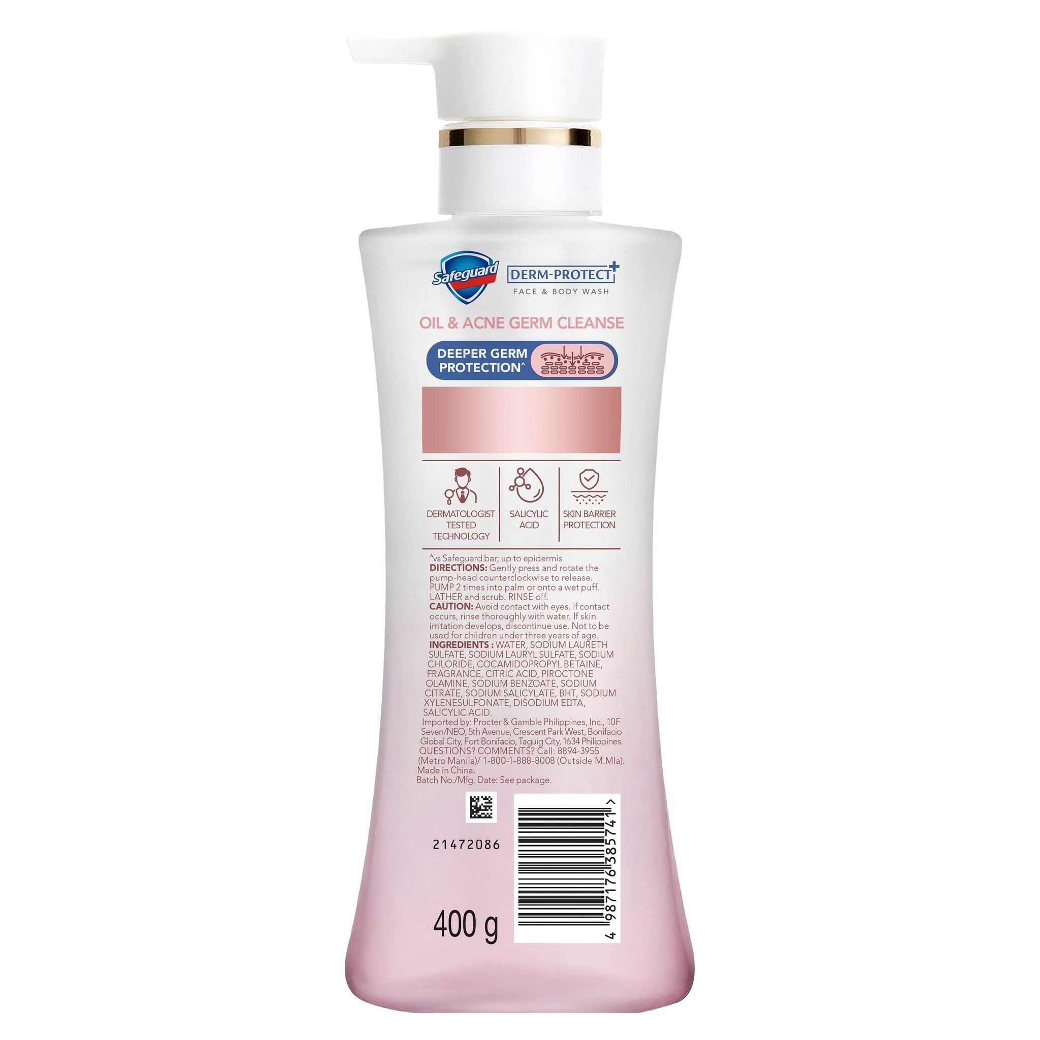 SAFEGUARD Derm-Protect Face & Body Wash Oil & Acne Germ Cleanse 400g image
