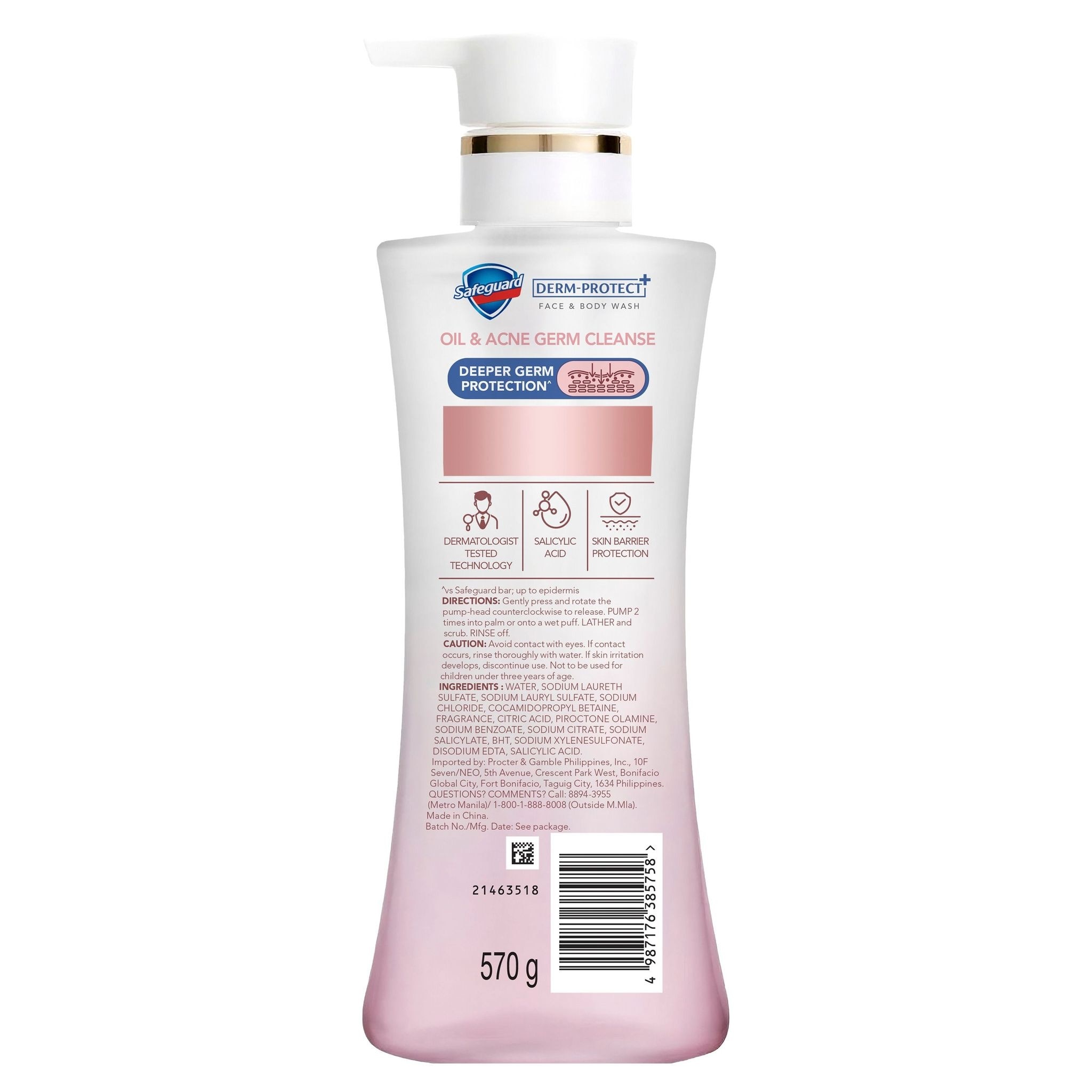 SAFEGUARD Derm-Protect Face & Body Wash Oil & Acne Germ Cleanse 570g image