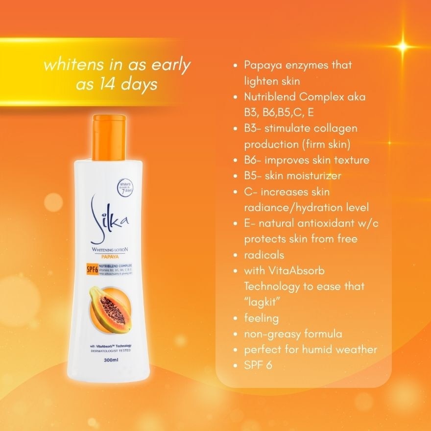 Silka Whitening Lotion Papaya Spf6 300Ml