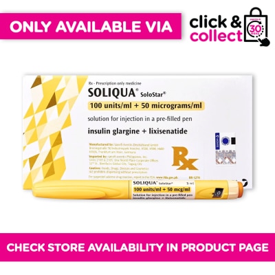 SOLIQUA Insulin Glargine 100 Units/mL + Lixisenatide 50 mcg/mL [PRESCRIPTION REQUIRED] Available In Click & Collect Express Only