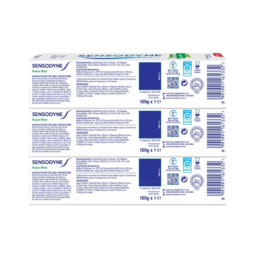 Sensodyne Fresh Mint Toothpaste 100g Pack of 3 image
