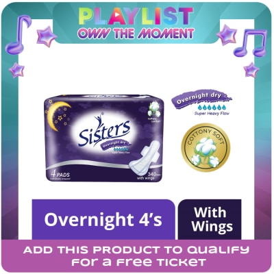 SISTERS - Over Night Dry with Wings  Cottony Comfort 340mm 4pads