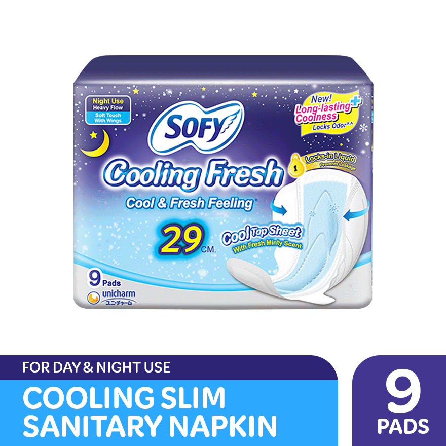 SOFY Cooling Fresh Night Slim Wing 29 cm - 9 pads
