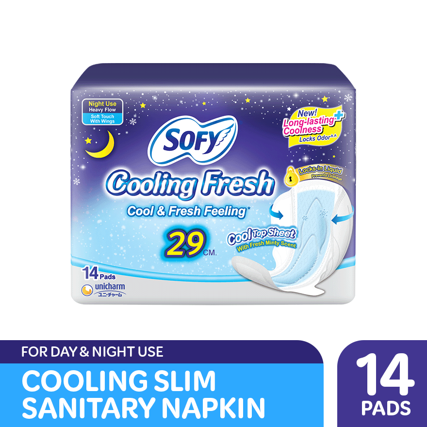 SOFY Cooling Fresh Night Slim Wing 29 cm - 14 pads