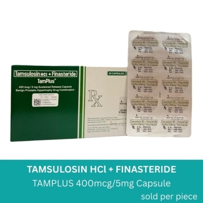 TAMPLUS TAMPLUS Tamsulosin hydrochloride + Finasteride 400mcg/5mcg Sold Per Piece [PRESCRIPTION REQUIRED]
